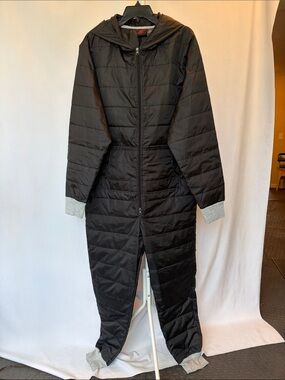 Mad Engine Black Quilted Hooded One-Piece Puffer-Large